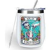 Funny Skeleto Wine Tumbler, Sarcastic Skull Gothic, Witch Stuff Goth Witchy Gifts for Women Girls Bestie Sister Birthday Christmas Coffee Cup Insulated Stainless Steel 12oz Wine Glass with Lid, Straw