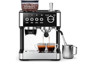 COWSAR Espresso Machine 15 Bar, Semi-Automatic Espresso Maker with 30-Position Grinder and Milk Frother Steam Wand for Latte/