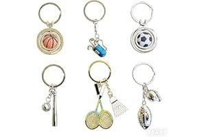 Bugoo 6 Pcs Metal Sports Keychain Pack Keychain Gift Sets Car Key Holder Bag Charm Party Favor Prize wz Basketball Soccer Baseball Rugby Badminton Golf Key Pendants