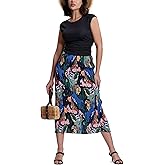 Kimmery Summer Casual Two Piece Skirt Set for Women Crew Neck Crop Tops Elastic Waist Midi Skirt Outfits