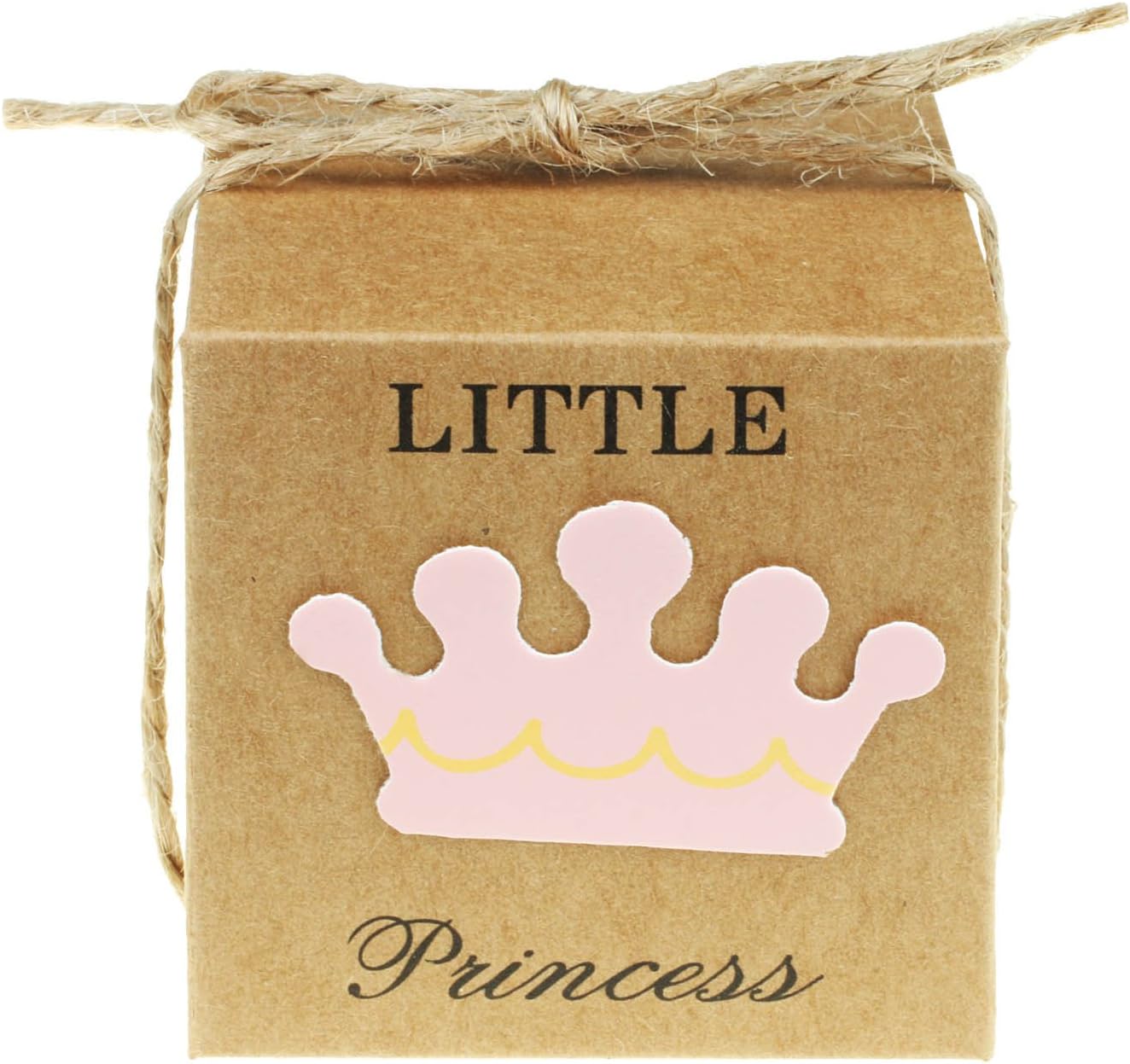 Vlovelife 50pcs Baby Pink Little Princess Paper Favor Boxes Gift Box + 50pcs Free Natural Jute Twine Cute Kraft Paper Gift Candy Box Baby Shower Birthday Party Favors - 2"x2"x2''