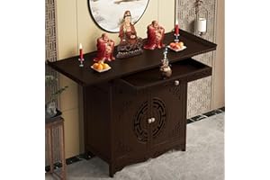Buddhist Altar, Altar Cabinet, Meditation Shrine Table, Wooden Chinese Pedestal Offering Table, Pooja Shelf with Door, L 26" 