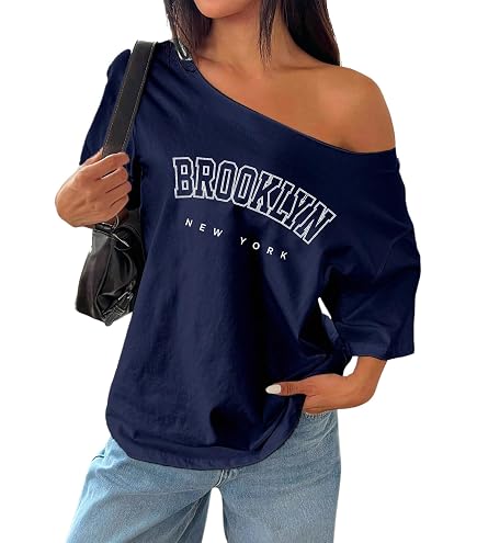 Women's Oversized Jersey Off Shoulder Shirt Crewneck Number