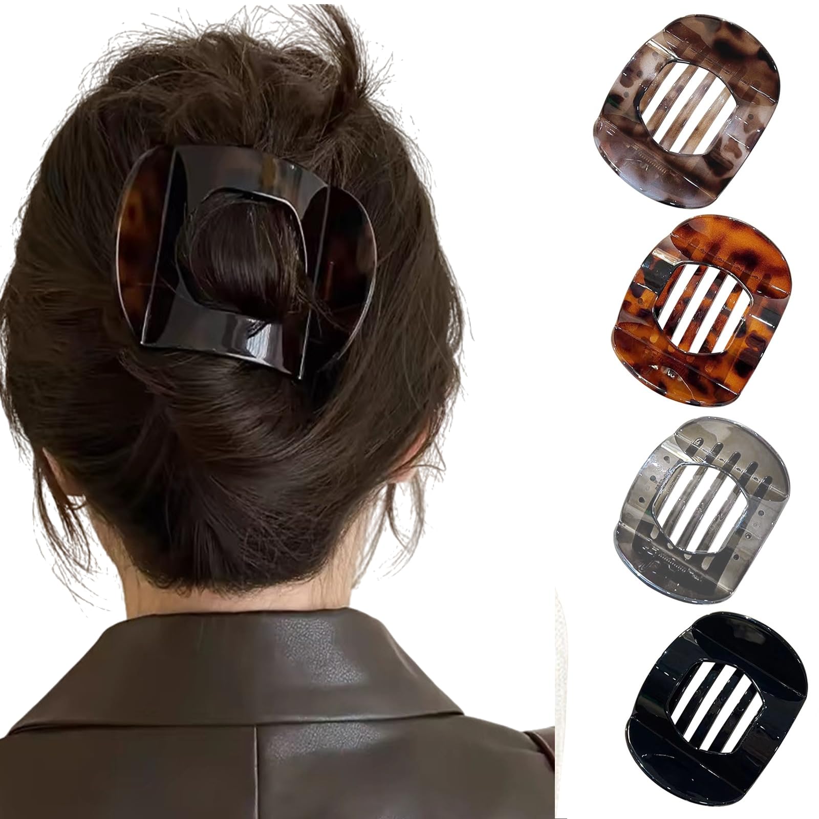 Photo 1 of papasgix 4 PCS Flat Hair Clips, 3.94in Large Flat Claw Clips for Women, Lay Down Hair Claw Clips French Strong Hold No Slip Grip for Thick Curly Hair (Glossy)