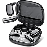 QCOQ Open Ear Headphones, True Wireless Earbuds, Punchy Bass, Clear Calls, 42H Playtime, Bluetooth 5.4 Earbuds, IP5 Water Resistant, Secure Earhooks for Driving(Black)