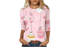 VOGFFR Easter Shirts for Women 3/4 Sleeve Crewneck Cute Shirts Graphic Print Tunic Tops Happy Easter Day T-Shirts 2025