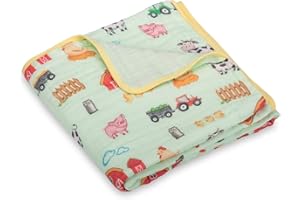 LollyBanks Muslin Baby Blanket 100% Organic Cotton, Muslin Quilt Lightweight, 6 Layers Soft Blanket Neutral, 47"x 47" Toddler Blankets for Girls and Boys, Nursery Receiving Blankets (Farm Theme Print)