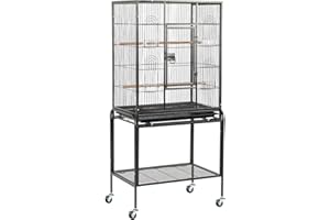 VINGLI Bird Cage with Wheels, Durable Wrought Iron Parakeet Cage with Slide Out Tray, Black Bird Cages for Parakeets/Lovebird/Cockatiels/Budgies and Other Small/Medium Birds (Large-53 inch)