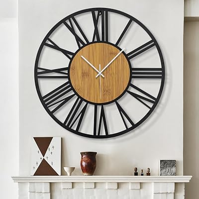 HAITANG 20IN Large Silent Wall Clock Black Roman Numeral Battery Operated