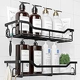 Kitsure Shower Caddy, Adhesive Shower Organizer, Large, Black | Stainless Steel Shelf for Inside Shower, No Drill Bathroom Or