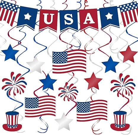 Amazon Co Jp Ivenf 7月4日 デコレーション 31カラット アメリカ国旗 赤 白 青 星 花火 吊り下げ 渦巻き Usa デコレーション バナー 独立記念日 ホーム 愛国的なパーティー用品 ホーム キッチン