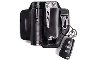 Gentlestache Leather Sheath for Leatherman Multitool - EDC Pocket Organizer with Key Holder and Flashlight Sheath - Black