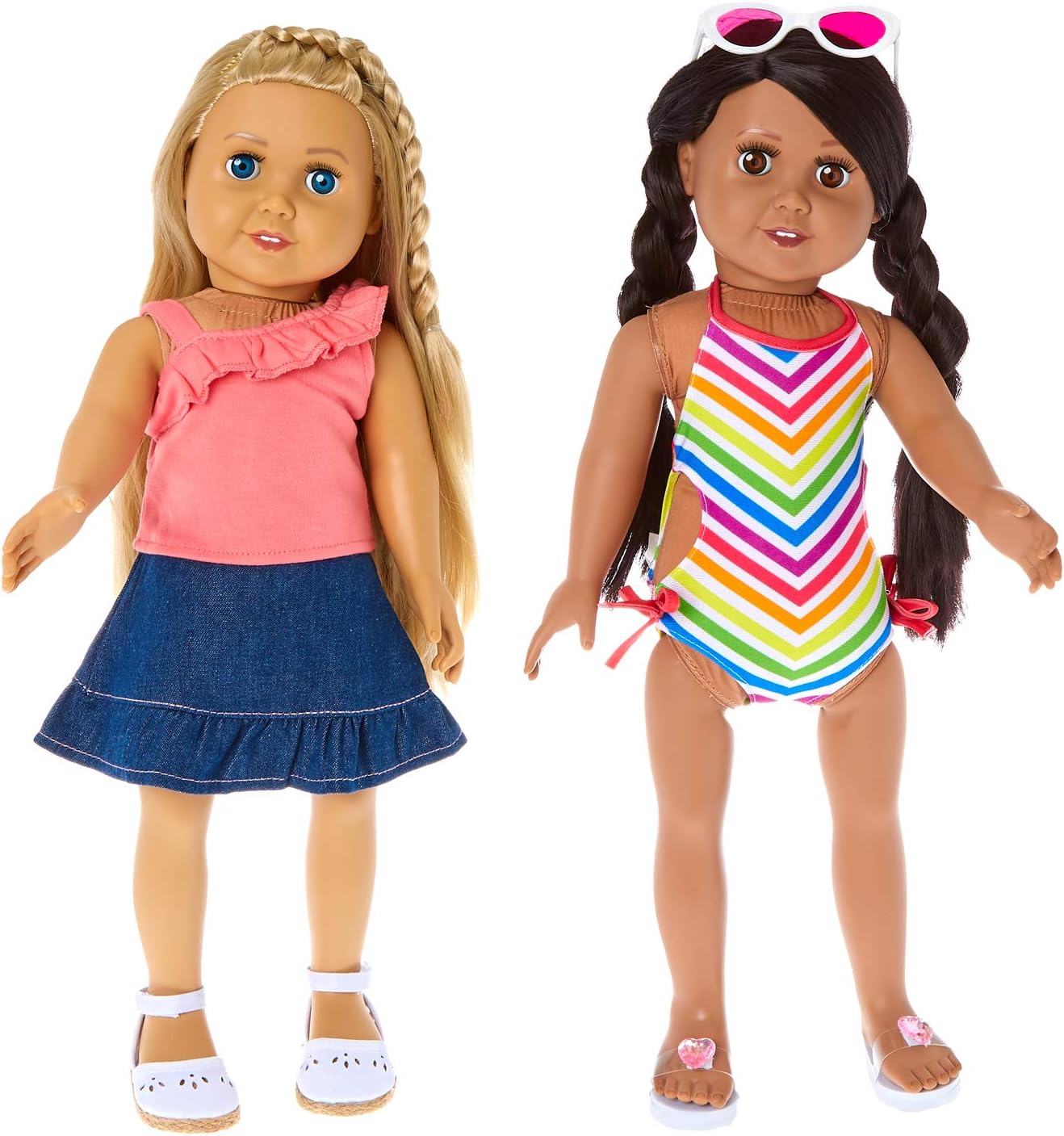 Springfield Fashion Summer Loving Outfit Set, Fits 18" American Girl Dolls, 5 Item: Doll Skirt, Swimsuit, Sandals, Espadrilles, and Sunglasses
