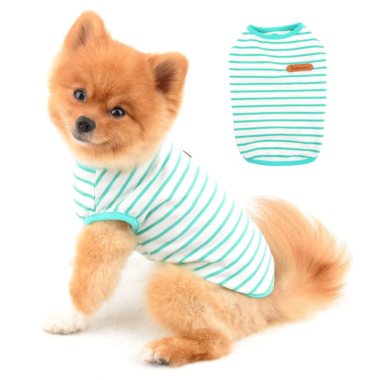 PAIDEFUL British Striped Dog Shirts for Small Medium Dogs Cats Boy Soft Cotton Vest Tee Sleeveless Breathable Tank Tops Puppy Chihuahua Yorkie Clothes t Shirts Pet Summer Wearing Outdoor Green L