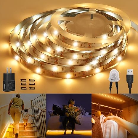 tira de luces led sensor de movimiento de 9 84 pies luz nocturna con temporizador de apagado automatico 3000 k blanco calido regulable 2835 led