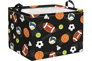 HUUMONSS Sports Balls Baby Laundry Hamper Collapsible Clothes Kids Storage Basket Large Boys Gift Toy Box Bin for Play Room, Black, 36L