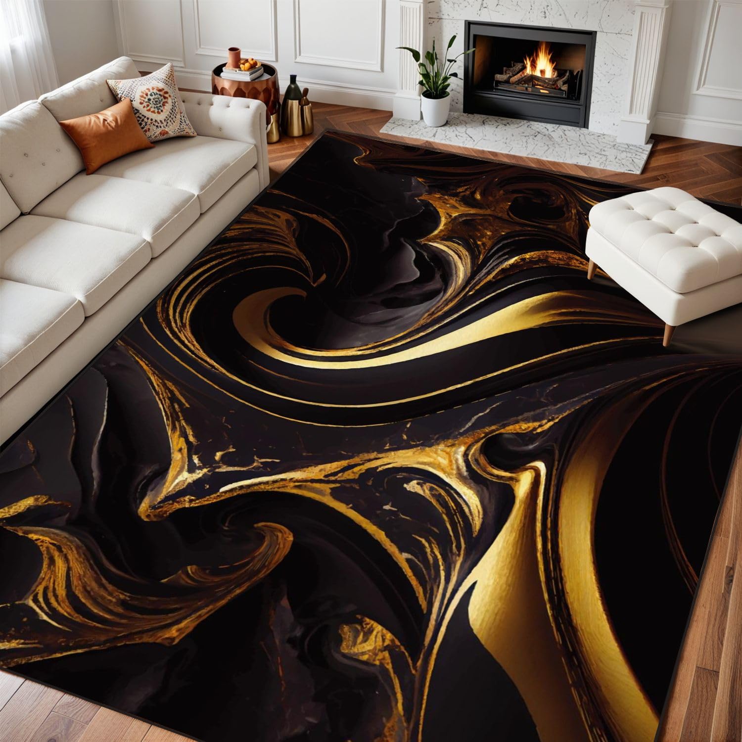 Photo 1 of ***SIMILAR PRODUCT*** 9x12 Area Rugs for Bedroom Abstract Marble Fluid Art Painting Alcohol Ink Style Mix Black Gold Washable Rug for Living Room Carpet for Dining Room Soft Non-Slip Carpets for Bedroom Office
