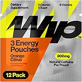 Wip Energy Pouches, Travel Packs, Sugar Free, 200mg Natural Caffeine, B Vitamins, Minerals, L-Theanine for Energy Support, Orange Citrus, 12 Packs 3 Pouches Each