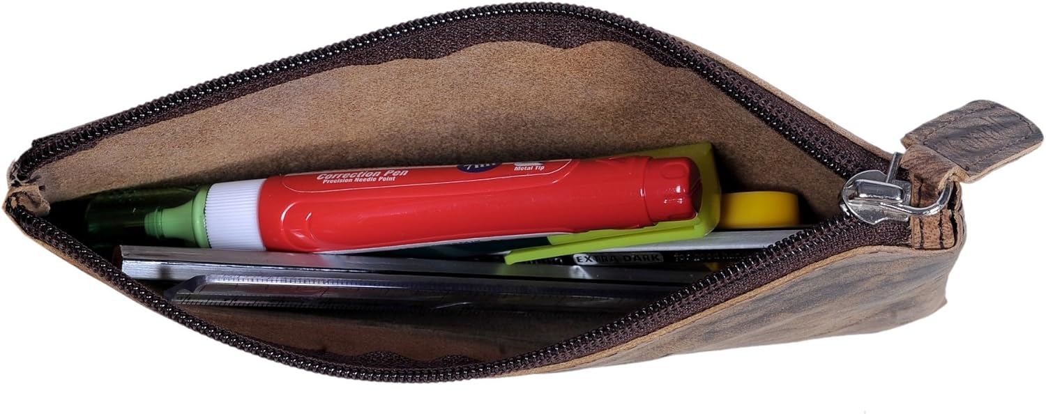 Leather Pencil pouch pen case zippered pencil case Sleeve Elegant and pratical gift for students,artists. Perfect for school,office,college by KomalC - Image 3