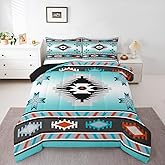 Erosebridal Western Comforter Set for Boys Girls Bohemian Exotic Tribal Bedding Set King Size Retro Ethnic Aztec Bed Set Comforter Southwestern Indian Duvet Insert,Teal White,3 Pcs