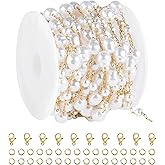 UMAOKANG 13 Feet Shaped Pearl Chain for Jewelry Making Gold Plated Stainless Steel Jewelry Making Chains Bulk
