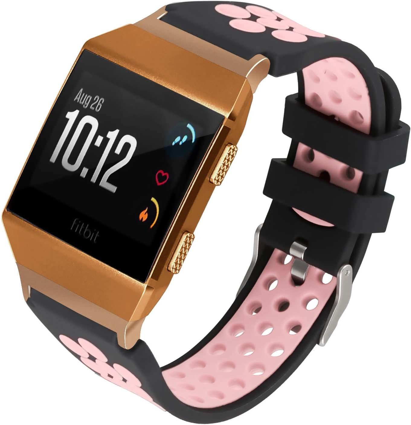 ESeekGo For Fitbit Ionic Band, Soft Silicone Replacement Strap with Rose Gold Adapter for Fitbit Ionic Smart Watch Wristband Black/Pink (No Tracker)