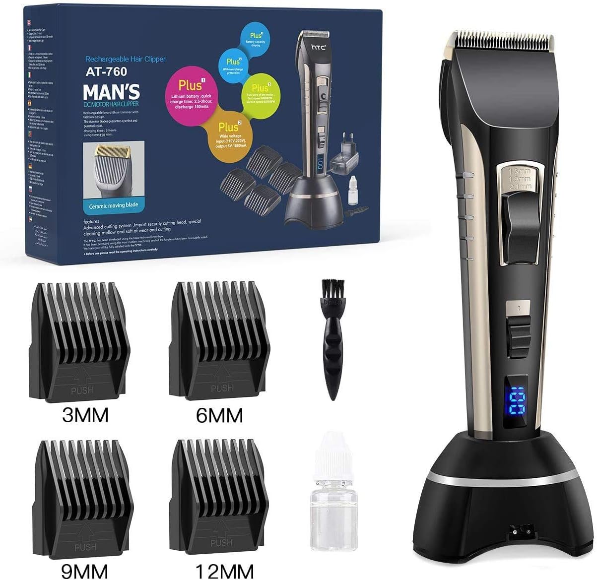 Haarschneidemaschine, Nivlan Professionelle Leiser Haarschneider für Herren, Bartschneider mit 3 Schnittgrößen 2 Einstellbare Geschwindigkeiten, Haartrimmer Männer für Kinder und Familien, LED Display