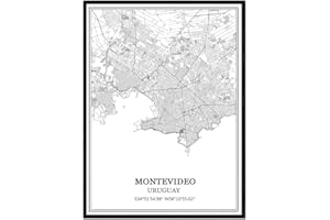 TANOKCRS Montevideo Uruguay Map Wall Art Canvas Print Poster Artwork Unframed Modern Black and White Map Souvenir Gift Home Decor