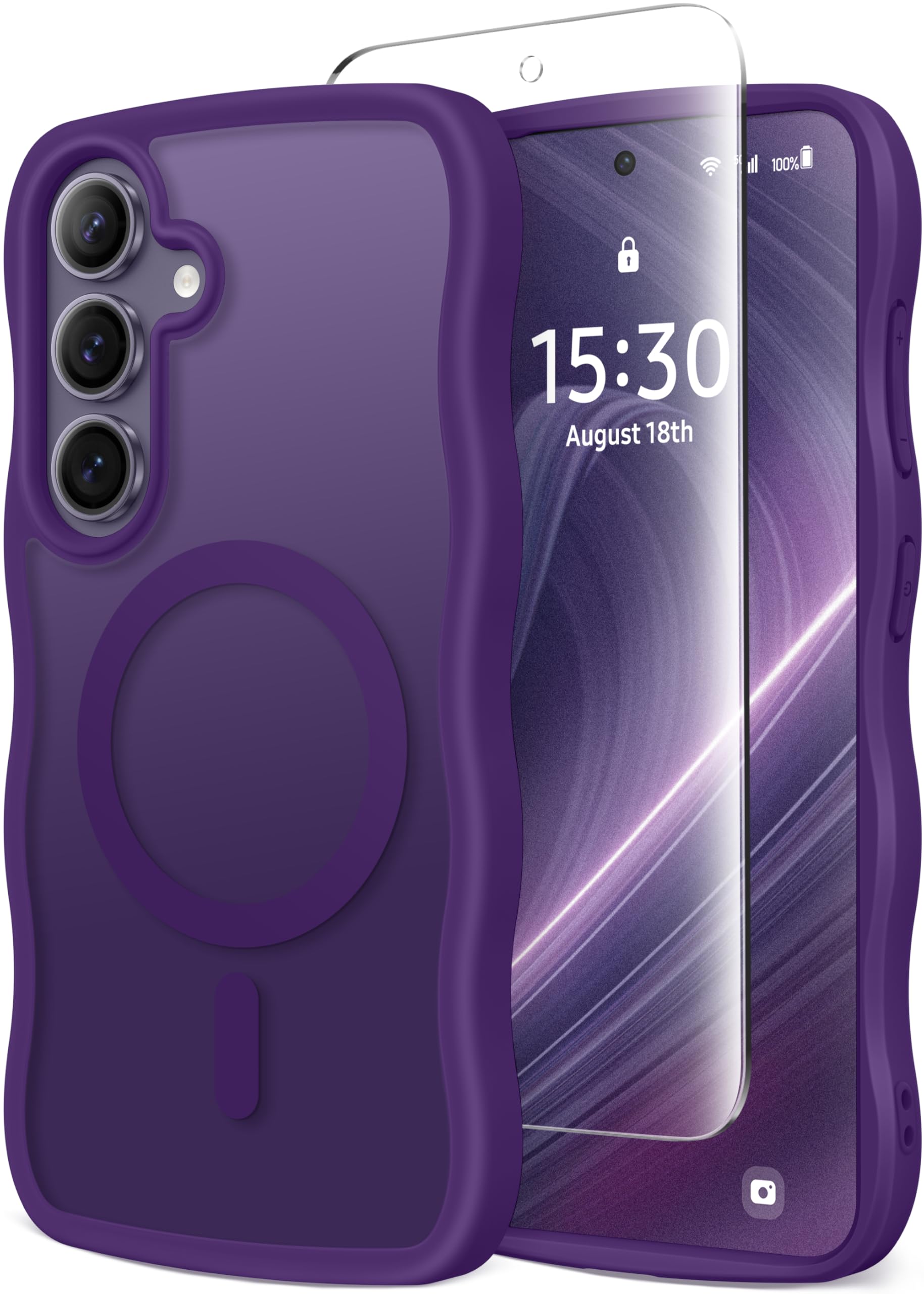 CAPRARO for Samsung Galaxy S25 Plus Case for Women Girls, Upgraded [Camera Protection] [Compatible with MagSafe] Cute Wave Translucent Matte Phone Case for Samsung S25 Plus, Deep Purple