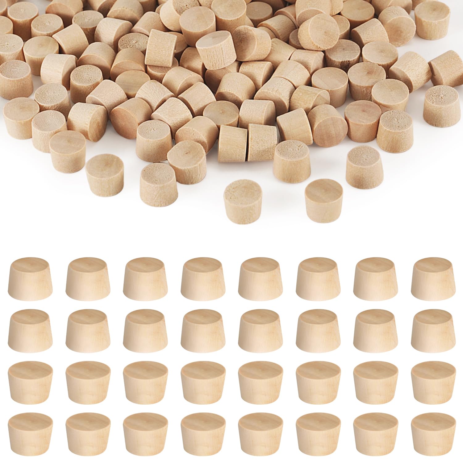 160pcs Flat Head Wood Plugs, 3/8 Inch Multifunctional Wooden Button Screw Plugs Wood Screw Hole Plugs Wood Caps for Screw Holes Wood Screw Covers Plugs for Furniture Repairing