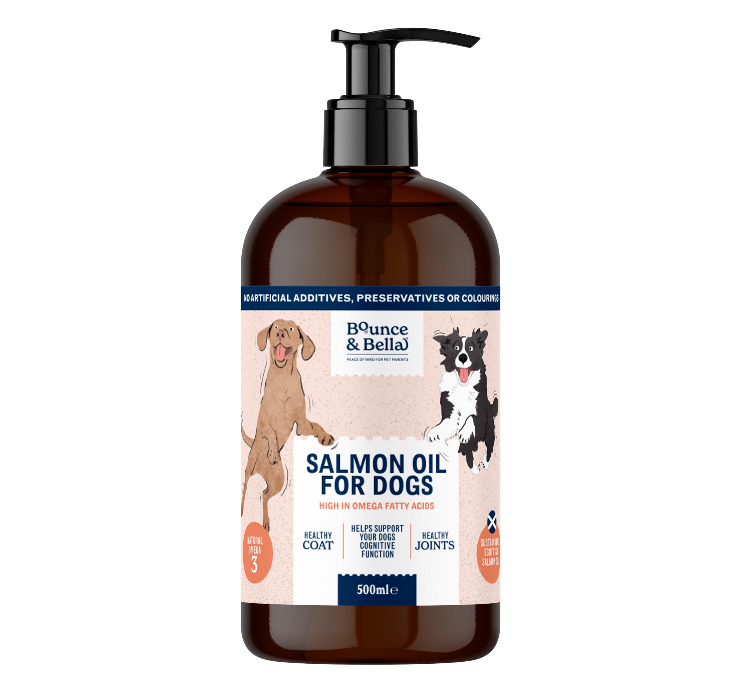 Bounce and Bella Scottish Salmon Oil for Dogs & Cats UK - Purity-Filtered Omega 3-6-9 Fish Oil Supplement, 500ml