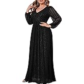 CYCLAMEN Plus Size Sparkly Formal Dress Lace Maxi V Neck Cocktail Evening Gown Wedding Guest