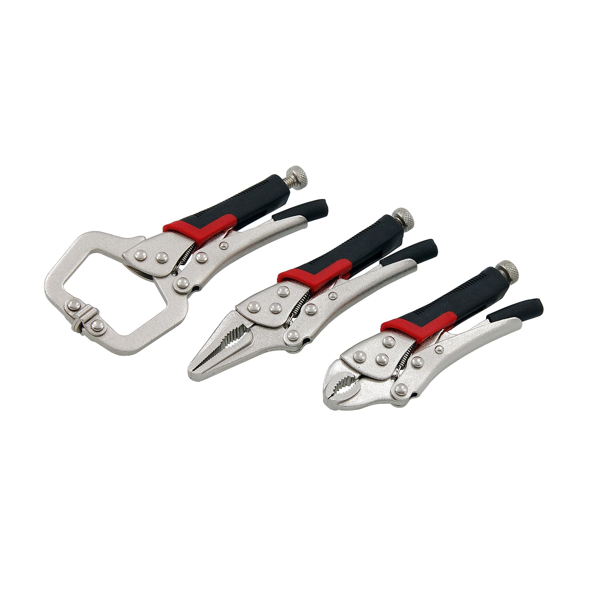 Neilsen CT1437 3pc Mini Set Locking Plier Mini Grip Wrench Set Curved Jaw 106mm 23mm Jaw Long Nose 124mm 37mm Jaw C-Clamp 128mm 30mm Jaw