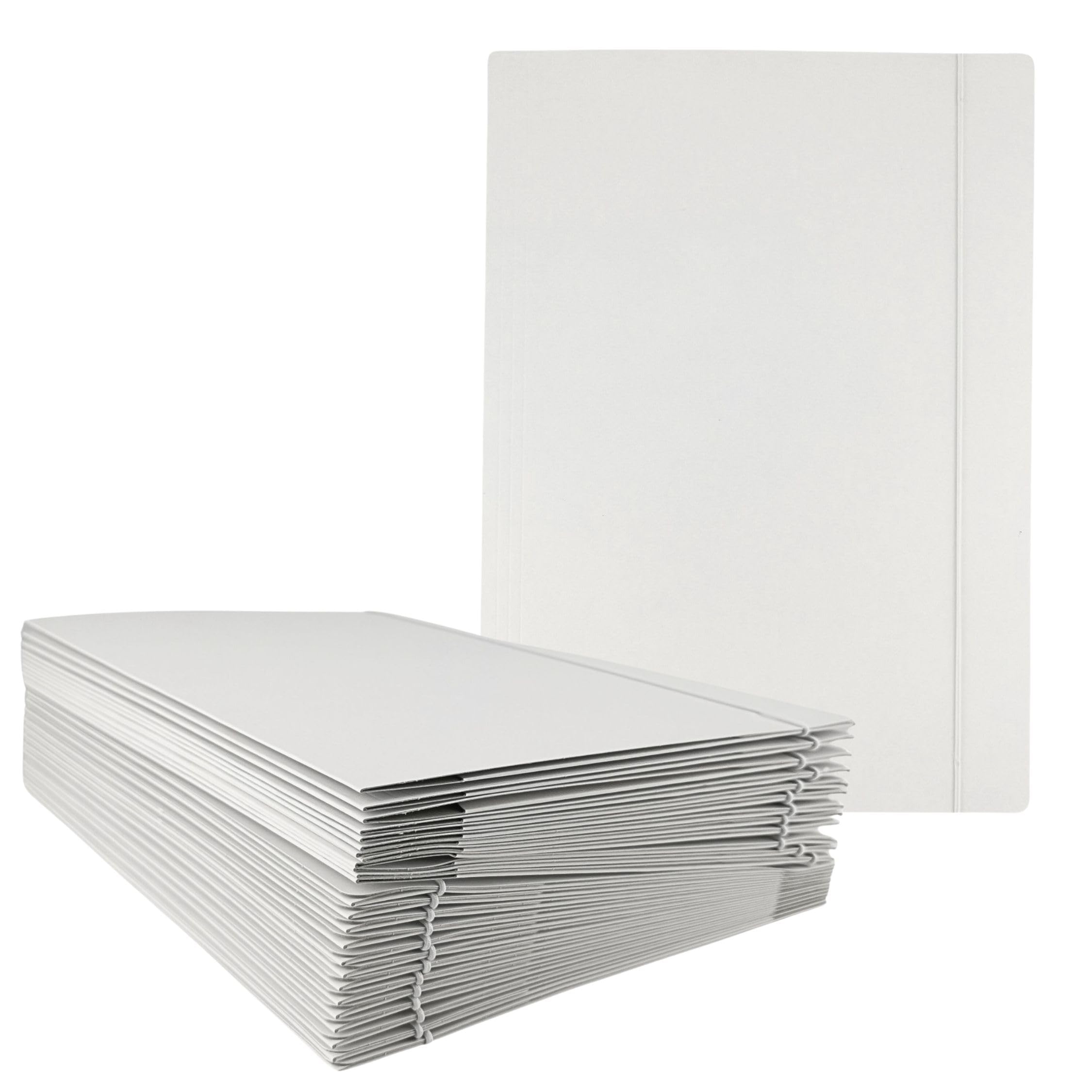 D.RECT | Folders for Paperwork | Cardboard Files | Folders with Elastic Band | Document Organiser | Folder for School - Office - Home | Pack of 25 Pieces | 3 Flaps | Size: A4 | Colour: White