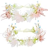 inSowni 2pcs Adjustable Flower Girl Headbands with Ribbon Pearl Crystal Bow Butterfly Gold Vine Wedding Bridal Flower Crowns Tiaras Wreaths Headpieces for Brides Bridesmaids Women Girls Teens Kids