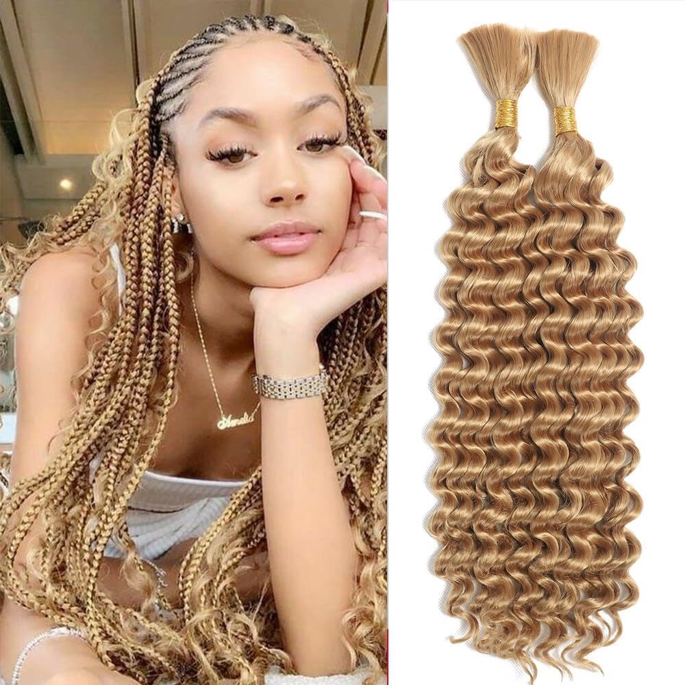 Datanala Human Braiding Hair 18Inch Deep Wave Bulk Human Hair for Braiding 100% Unprocessed Brazilian Virgin Wet and Wavy Human Hair Extensions for Boho Braids Human Hiar (Bulk Human Hair 27#/NEW)