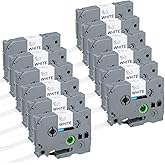 Tosstuki 12 Pack 12mm 0.47 Laminated White Tape Compatible with Brother Tze-231 Tz 1/2 Inch Label Maker Tape Compatible with P-Touch D210 D220 H100 H110 D400 D410 D600 D610bt Etc. Black on White