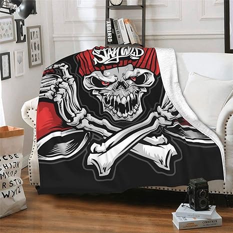 Amazon 団子dadabuliu ブランケット 毛布 シングル フランネル ひざ掛け 骨 ファッション 個性 落書き 暖かい 柔らか 布団 冬 軽量 車 中泊 オフィス用 お昼寝 子供 冷房対策 四季適用 おしゃれ かわいい 洗える ブランケット 毛布 オンライン通販