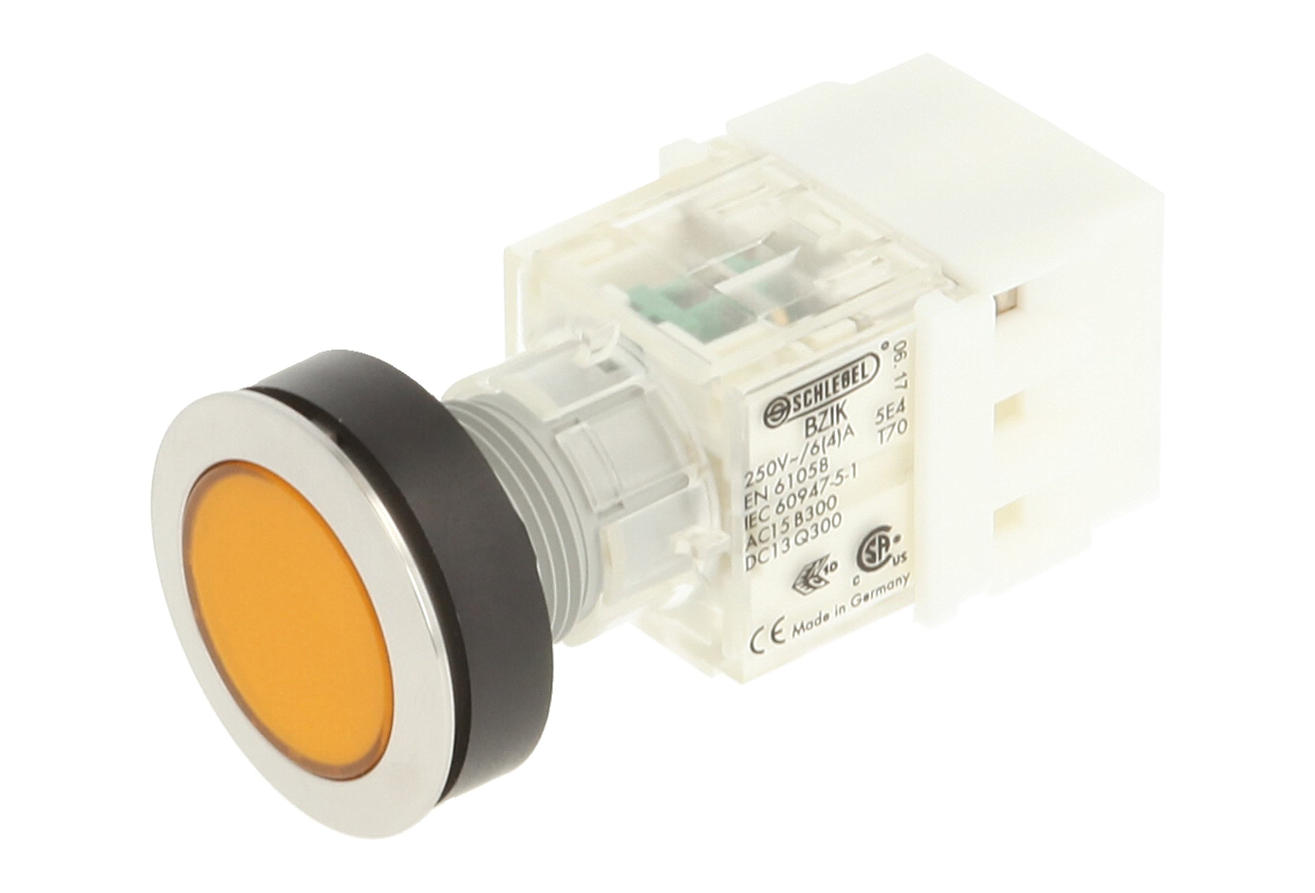 Schlegel 23.000.458 Push Button Stainless Steel, Push Button Cap Yellow, Push Contact Sensor 1 N/O Contact, Screw Connection