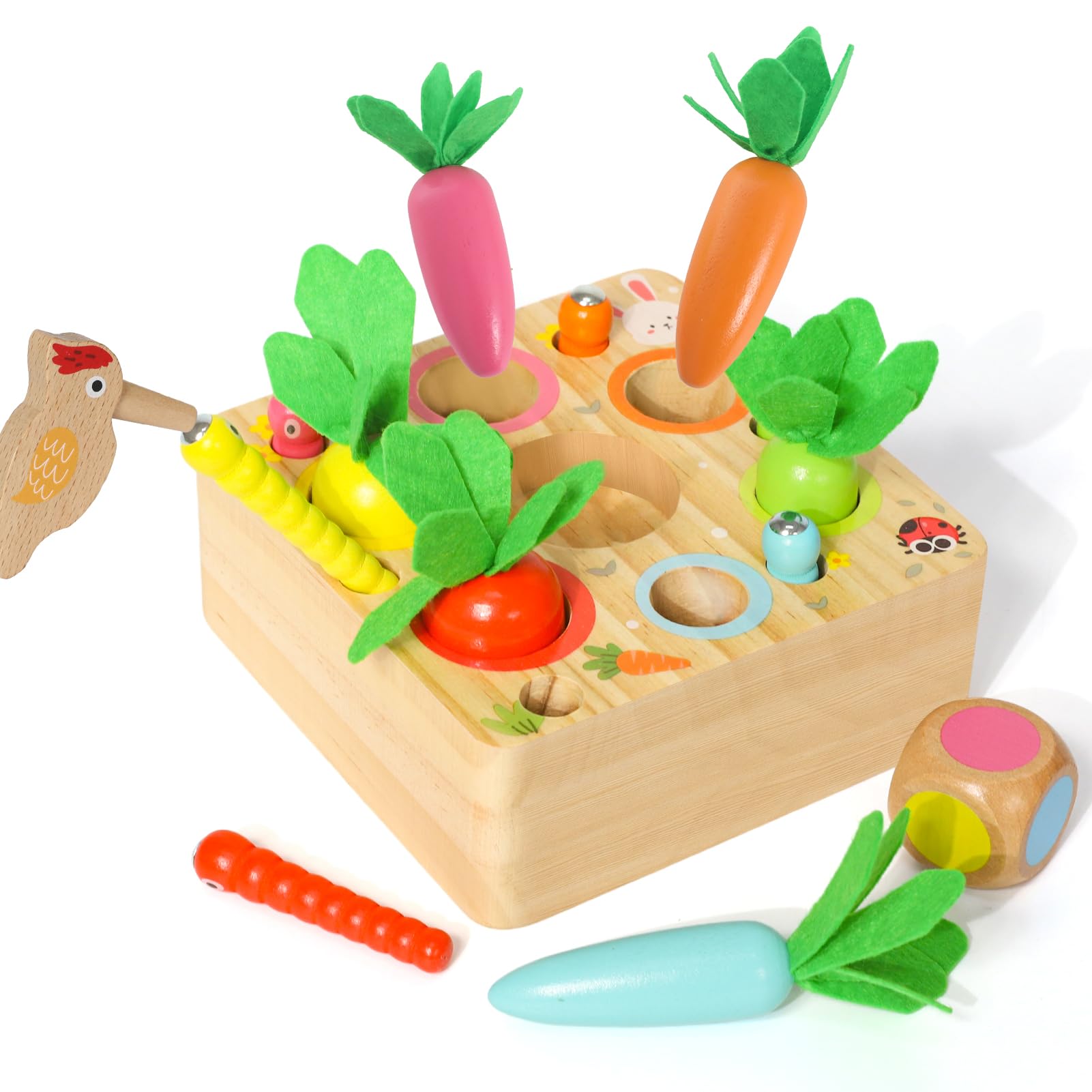 Baby Montessori Toys for 1 year old, Wooden Carrots Sorting Toys Baby Sensory Toy for 12 Months, Toddlers Educational Toys for 1 2 3 Years Old Boys Girls, Babies 1st Birthday Gifts