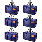 6 Pack Moving Bags Heavy Duty, Extra Large Storage Totes Bag with Zippers and Sturdy Handles, Packing Bags for Moving, Storage, Travel, Space Saving, Moving Boxes College Essentials Blue