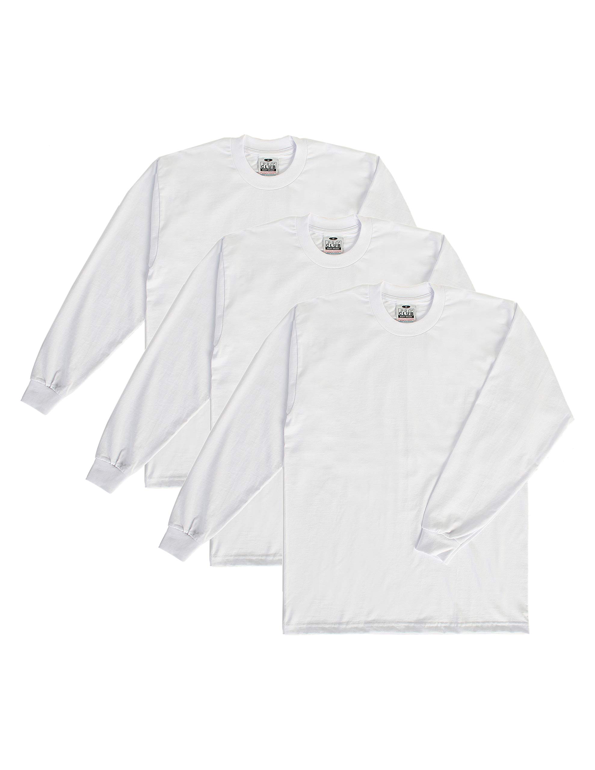 Photo 1 of Pro Club Men's 3-Pack Heavyweight Cotton Long Sleeve Crew Neck T-Shirt, White, X-Large