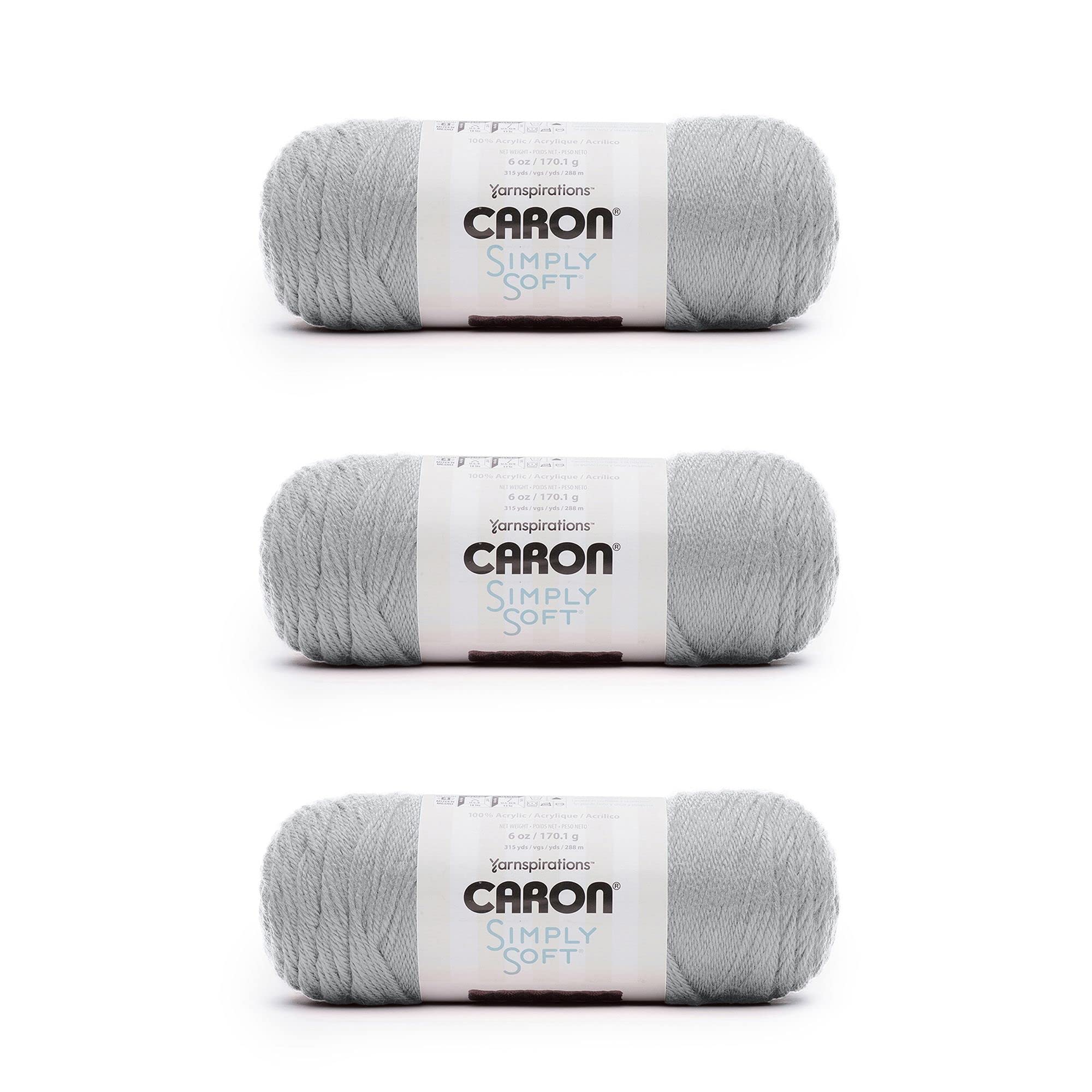 Photo 1 of Caron Simply Soft Feathered Gray Yarn - 3 Pack of 170g/6oz - Acrylic - 4 Medium (Worsted) - 315 Yards - Knitting/Crochet