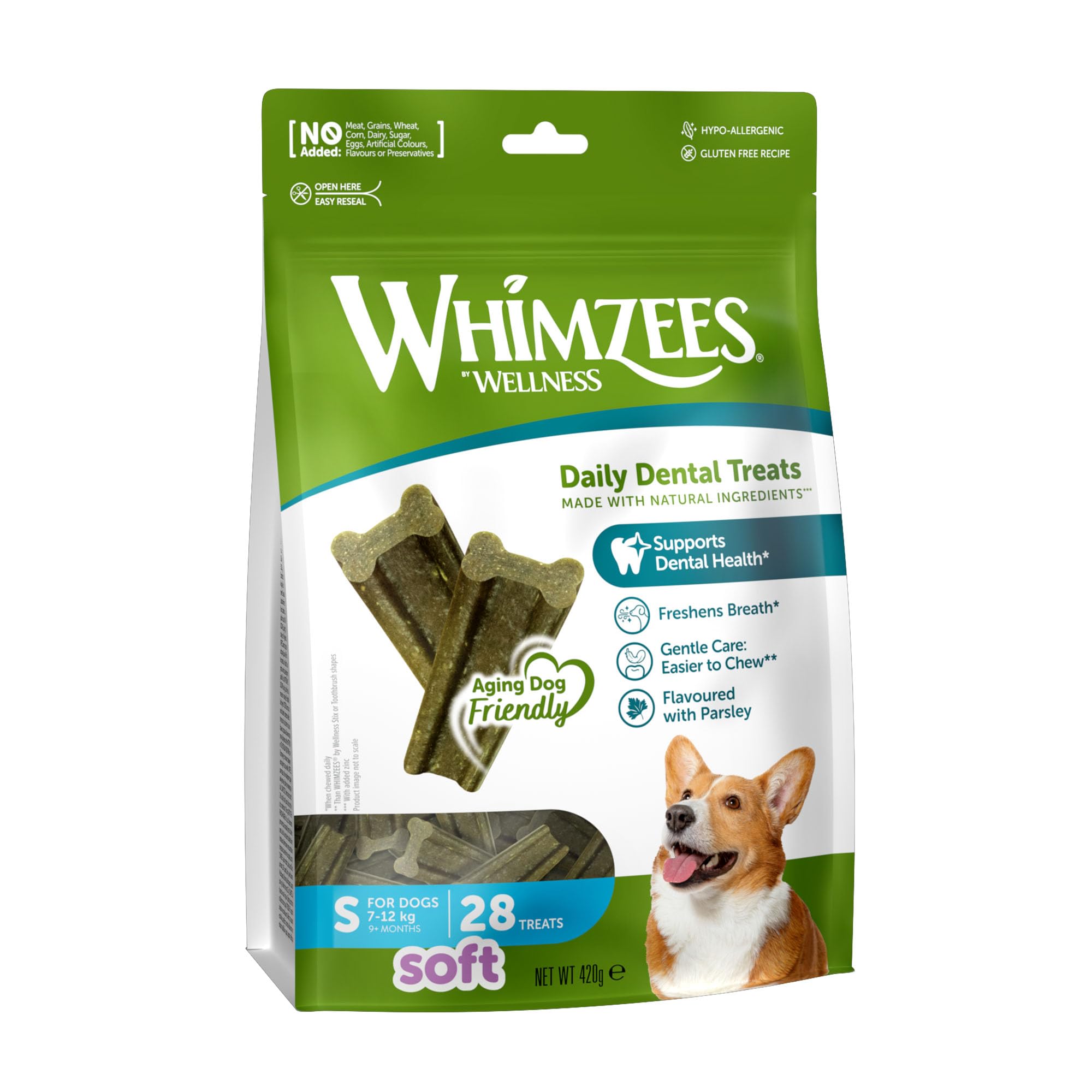 WHIMZEES Softer Dog Dental Stix S, 28 Pieces – Size S, Dog Dental Sticks for Small Breeds, Natural and Grain Free, Rawhide-Free, Vegetarian, No Added Sugar