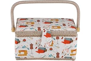 Fabric Sewing Basket Craft Box, Handle Storage Organizer For Sewing Tools And Small Sundries, Wood Plastic