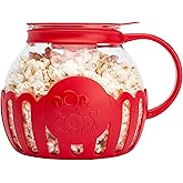 Ecolution Patented Micro-Pop Microwave Popcorn Popper with Temperature Safe Glass, 3-in-1 Lid Measures Kernels and Melts Butter, Made Without BPA, Dishwasher Safe, 3-Quart, Red