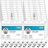 Koorito 50 Pack Name Badge Holders with Clear PVC Horizontal Badge Holder, Metal Badge Clip, Waterproof Resealable Zipper Seal Name Holder Tags
