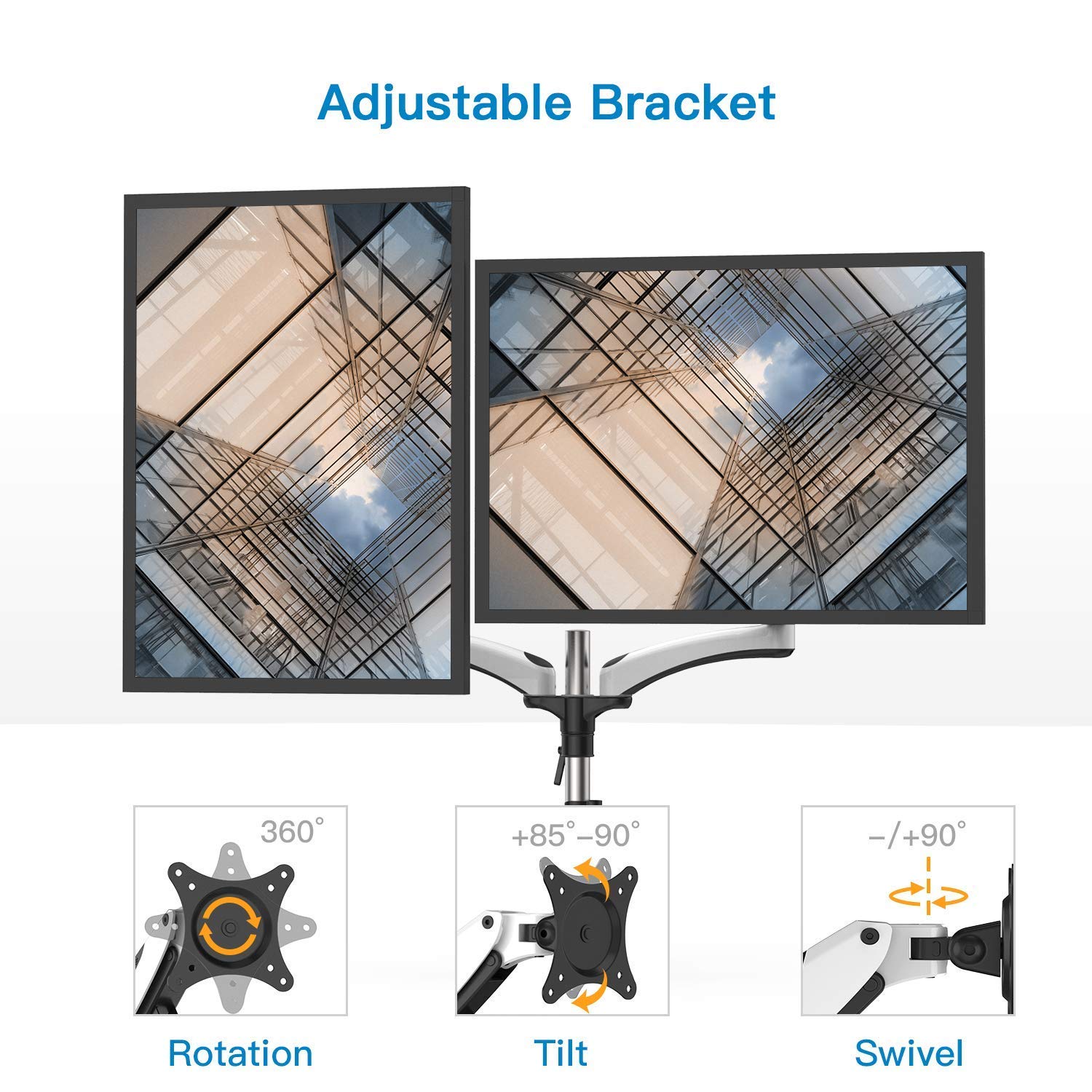 HUANUO Dual Monitor Mount, Increase Productivity & Prevent Neck/Shoulder Pain! Computer Arm Improves Body Posture, Monitor Arm Reduces Screen Glare! Clutter-Free Desk, Premium Computer Monitor Stand!