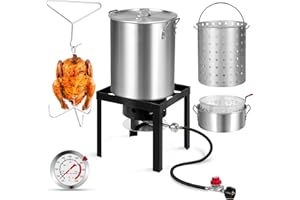 RYHOFOUD Turkey Fryer with Boiler Steamer Set Basket & 55000BTU Propane Burner, Outdoor Deep Fryer & Seafood Crawfish Boil Pot with Thermometer, Marinade Injector, Turkey Rack & Rack Lifter-OT-3016