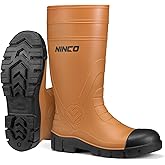 NINGO Steel Toe Rain Boots for Men, Waterproof PVC Rubber Boots with Puncture & Slip Resistant Design, Outdoor Knee High Mud Rainboots, Durable Fishing Footwear for Garden, Agriculture Industrial